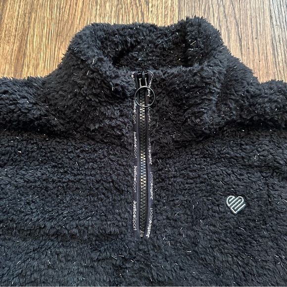JUSTICE Girls Black Metallic Fuzzy Mock neck Pullover Half Zip Sweater Size L - Picture 2 of 8